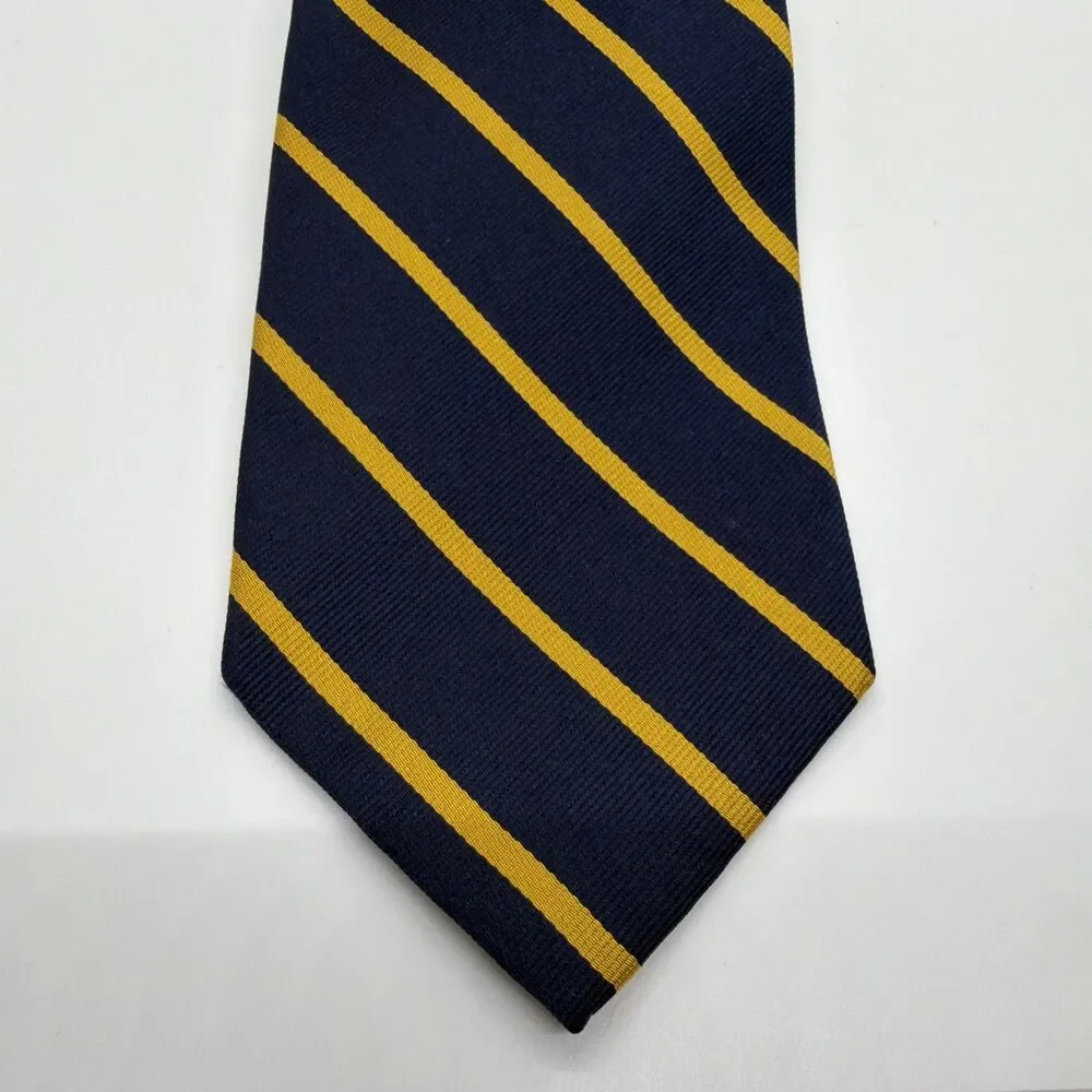 Abercrombie & Fitch Navy Tie with Yellow Stripes Made in USA 100% Silk